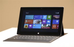 The new Surface tablet computer by Microsoft is displayed at its unveiling in Los Angeles